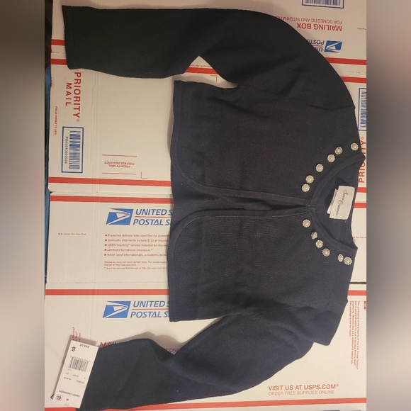 Sweet Charmers Big Girls 8 Long-Sleeve Faux-Pearl-Trimmed Cardigan - M - Picture 2 of 5